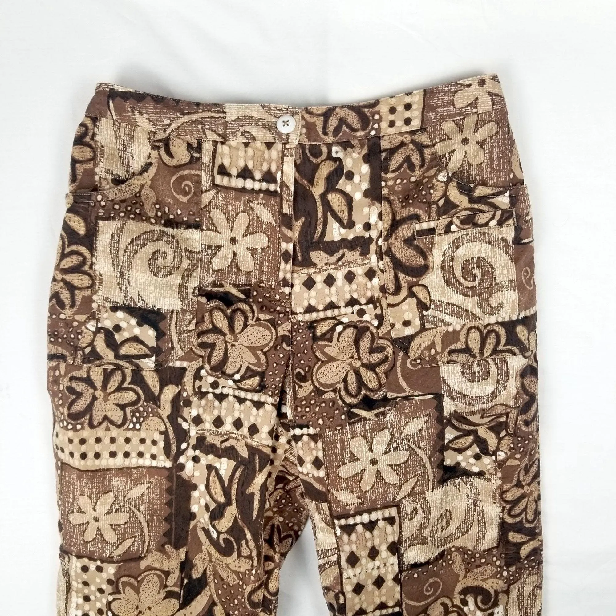 00's Brown and Black Floral Patchwork Capris