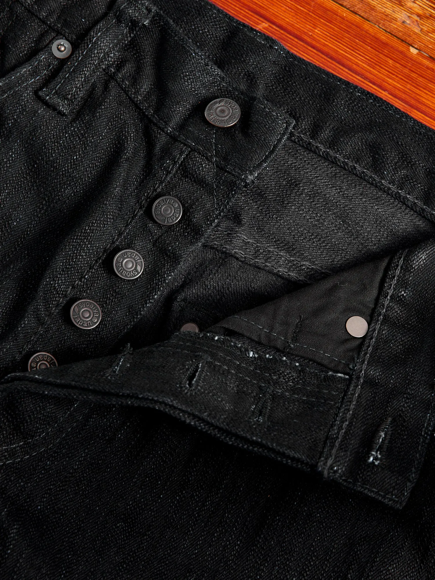 1167-WBK 13oz Rinsed Stretch Double Black Selvedge Denim - Relaxed Tapered Fit