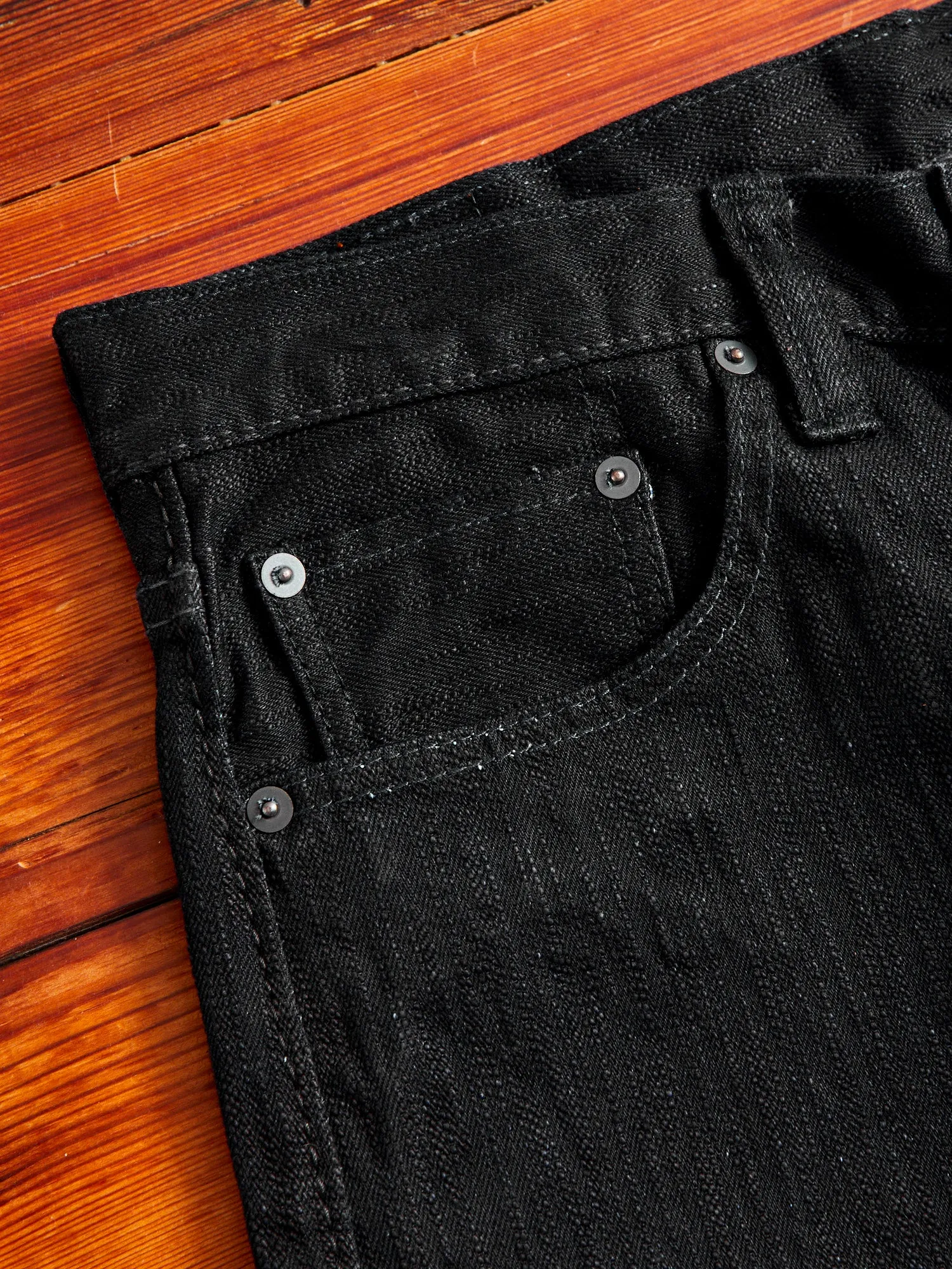 1167-WBK 13oz Rinsed Stretch Double Black Selvedge Denim - Relaxed Tapered Fit