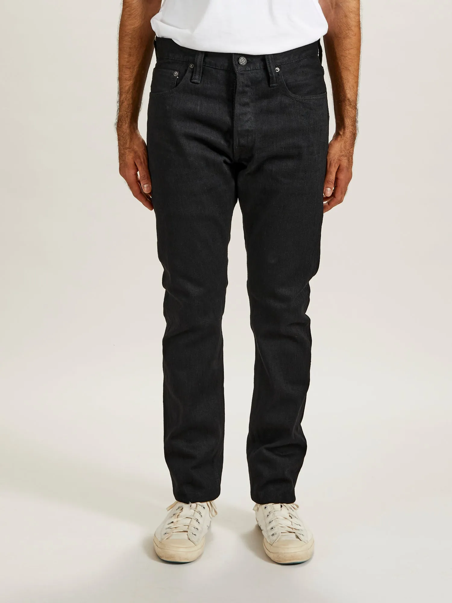 1167-WBK 13oz Rinsed Stretch Double Black Selvedge Denim - Relaxed Tapered Fit