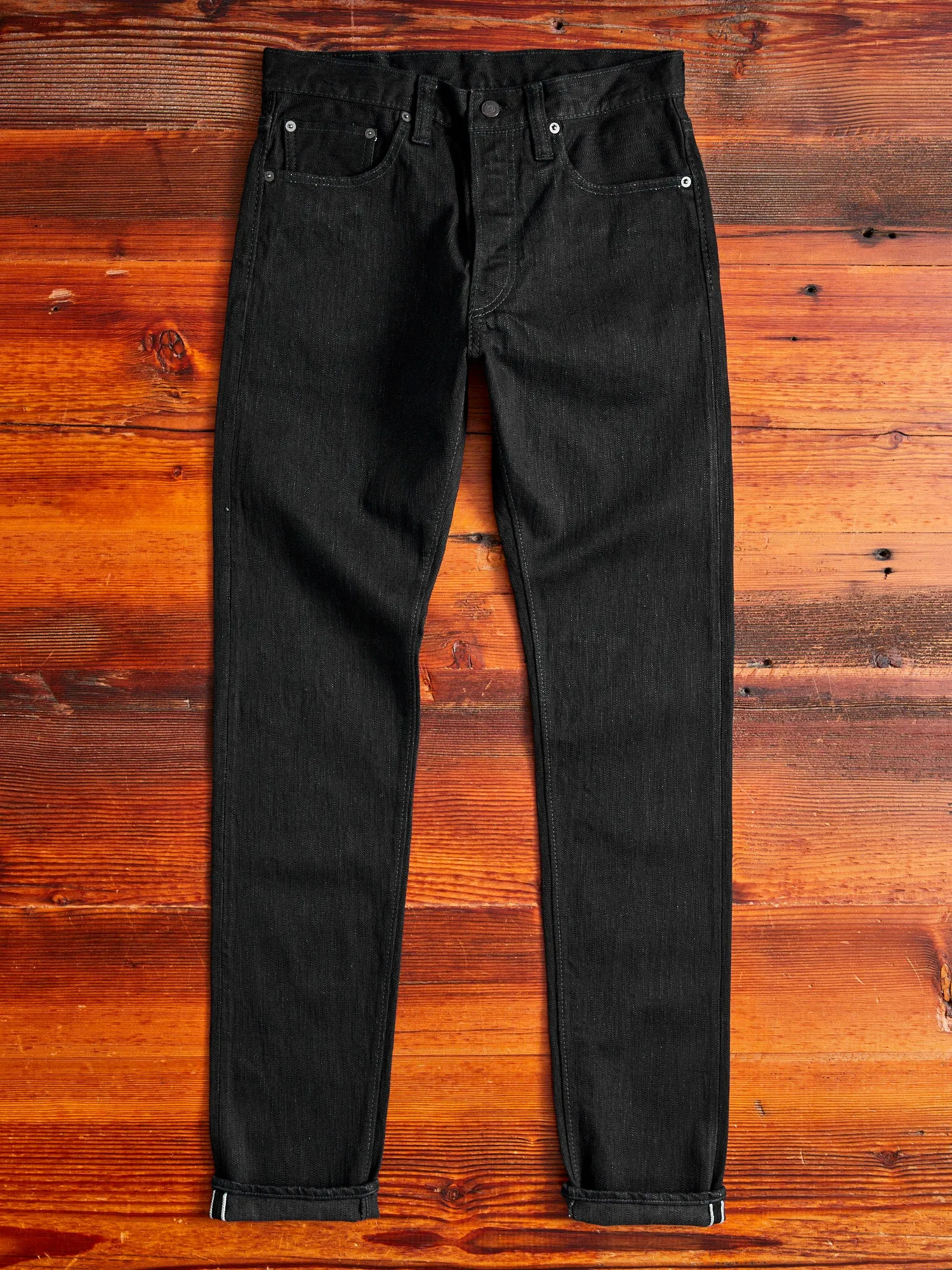 1167-WBK 13oz Rinsed Stretch Double Black Selvedge Denim - Relaxed Tapered Fit