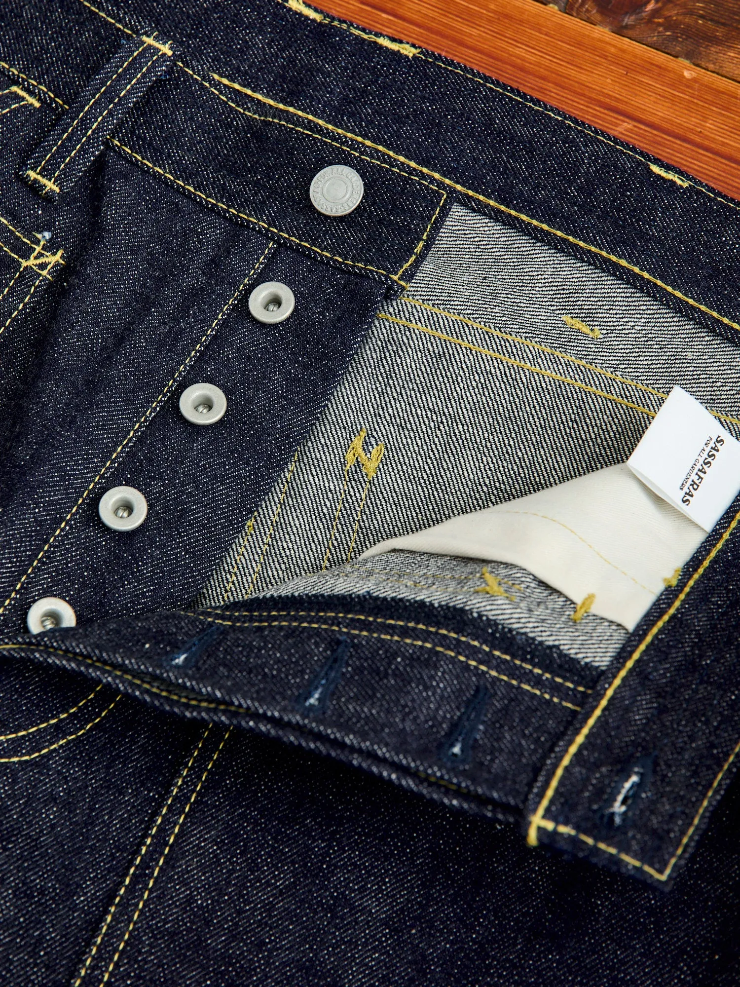 14oz Selvedge Denim Fall Leaf R Pants in Indigo