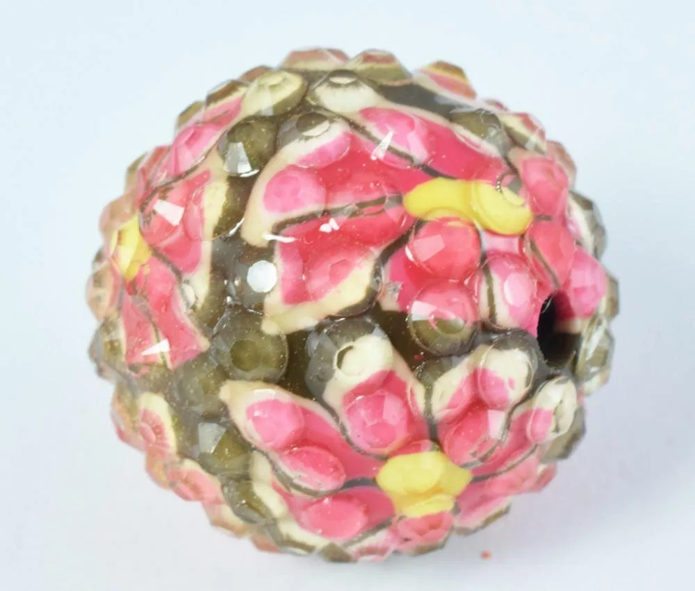 22mm Hot Pink Floral Print Resin Wooden Round Beads, Wooden beads, Wholesale Bead, Basketball Wives Bead,Rhinestone Beads,Resin beads