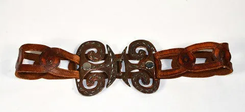 60s/70s Brutalist Belt Buckle & Leather Belt, Handcrafted OOAK