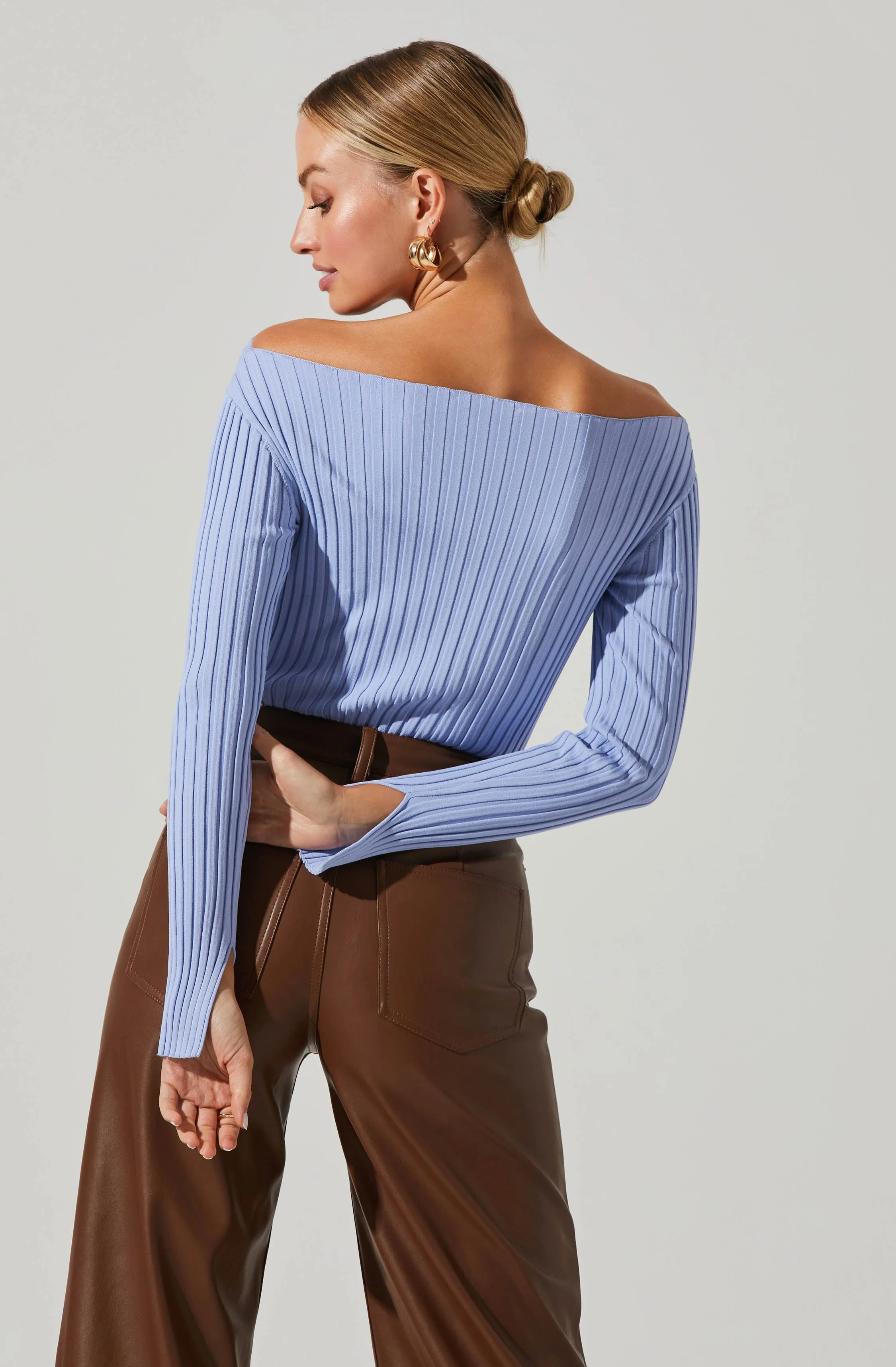 Alessandra Ribbed Off Shoulder Sweater