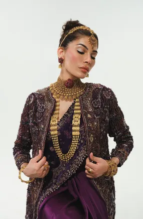 Alluring Aubergine Purple Ensemble with Multilayered Silhouette