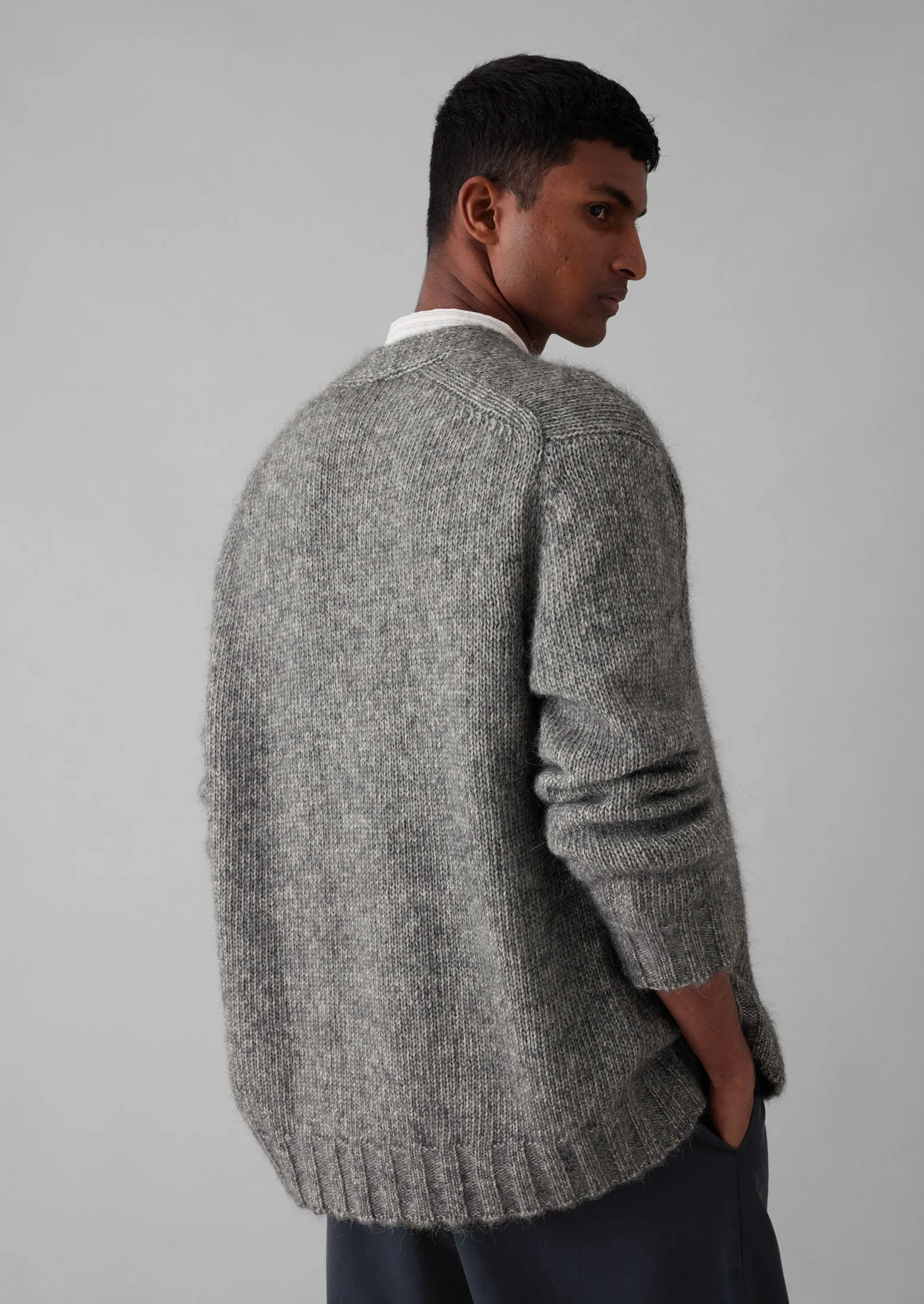 Alpaca Wool V-Neck Cardigan | Grey Melange