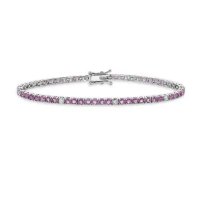 Alternate Diamond & Pink Sapphires Tennis Bracelet (6.10 ct.) 4-Prongs Setting in 14K Gold