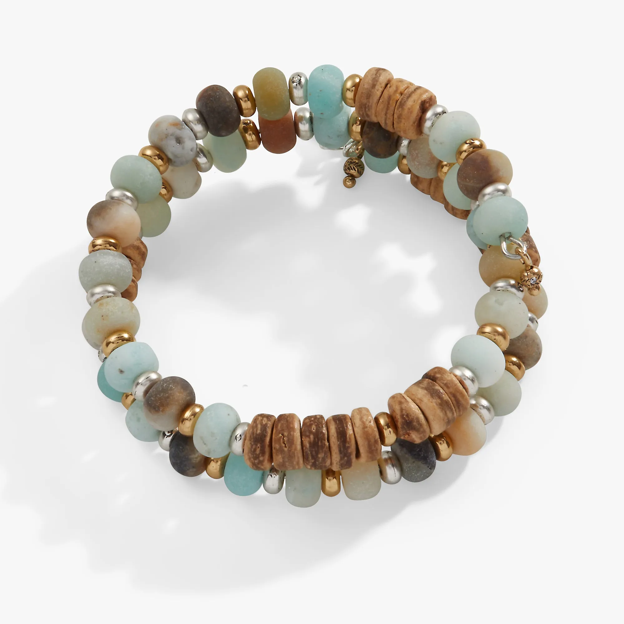 Amazonite   Wood Beaded Wrap Bracelet