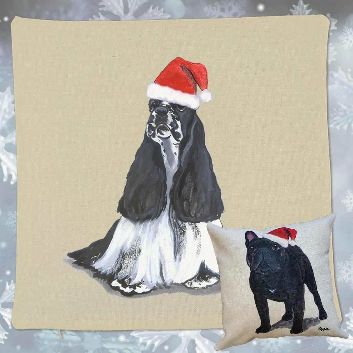 American Cocker Spaniel Santa Pillow Cover