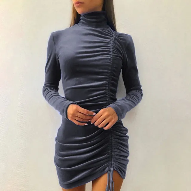 Amy Fashion - Clubwear Turtleneck Velvet Dresses