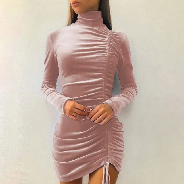 Amy Fashion - Clubwear Turtleneck Velvet Dresses