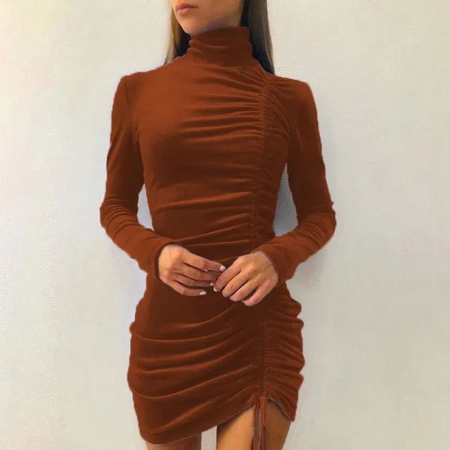 Amy Fashion - Clubwear Turtleneck Velvet Dresses