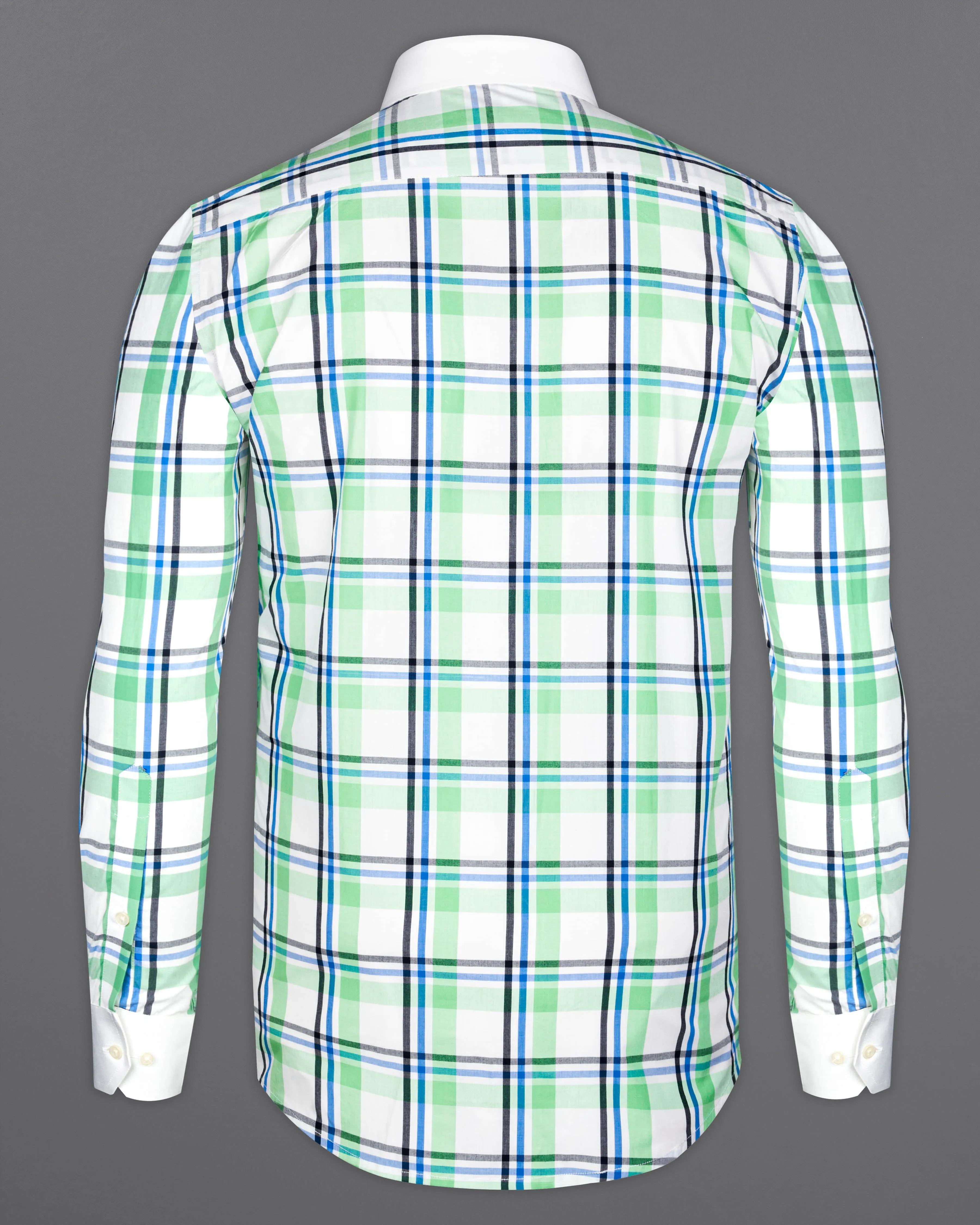 Asparagus Green with White Checkered Printed Super Soft Premium Cotton Designer Shirt