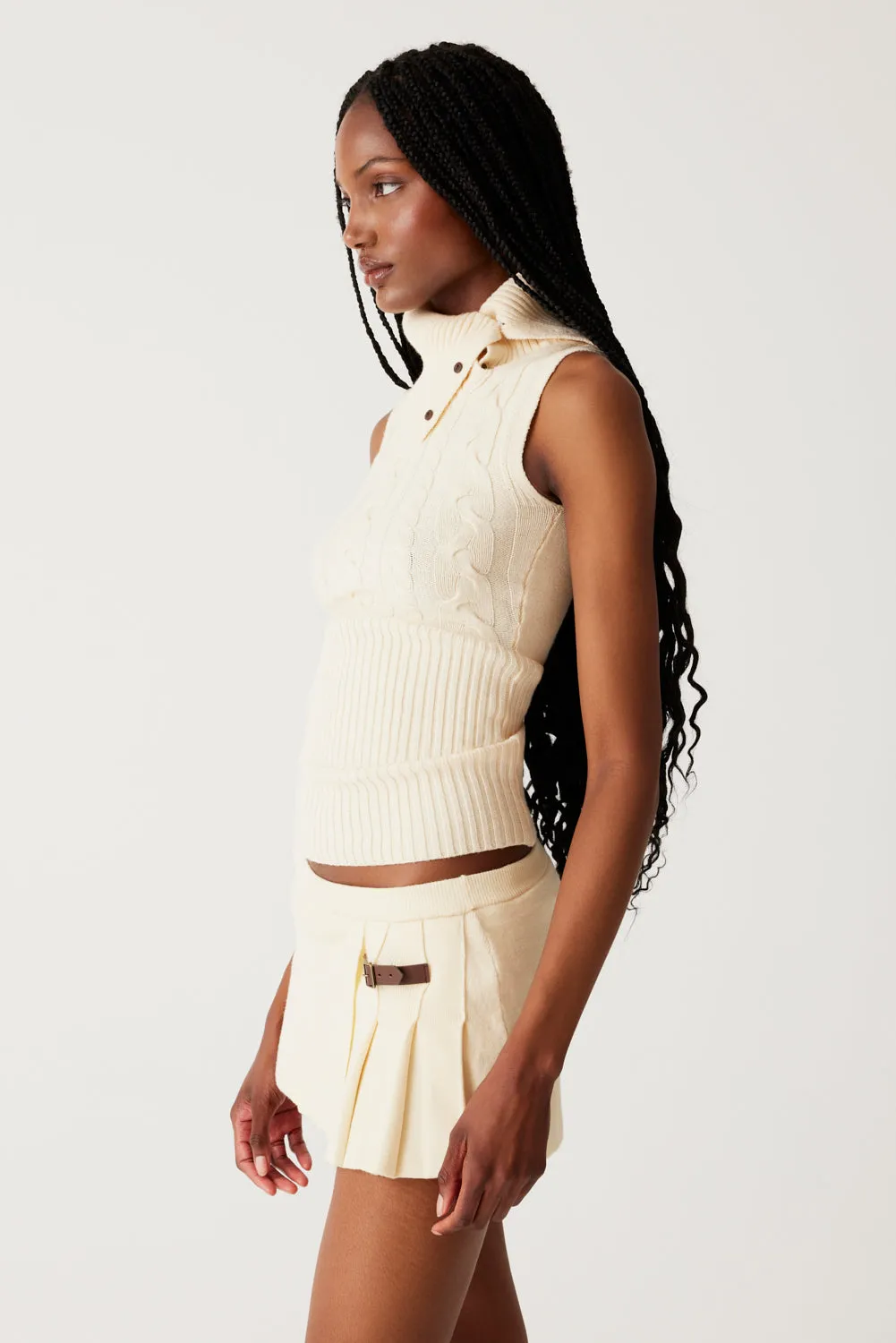 Axel Cable Cloud Knit Sleeveless Sweater - French Vanilla