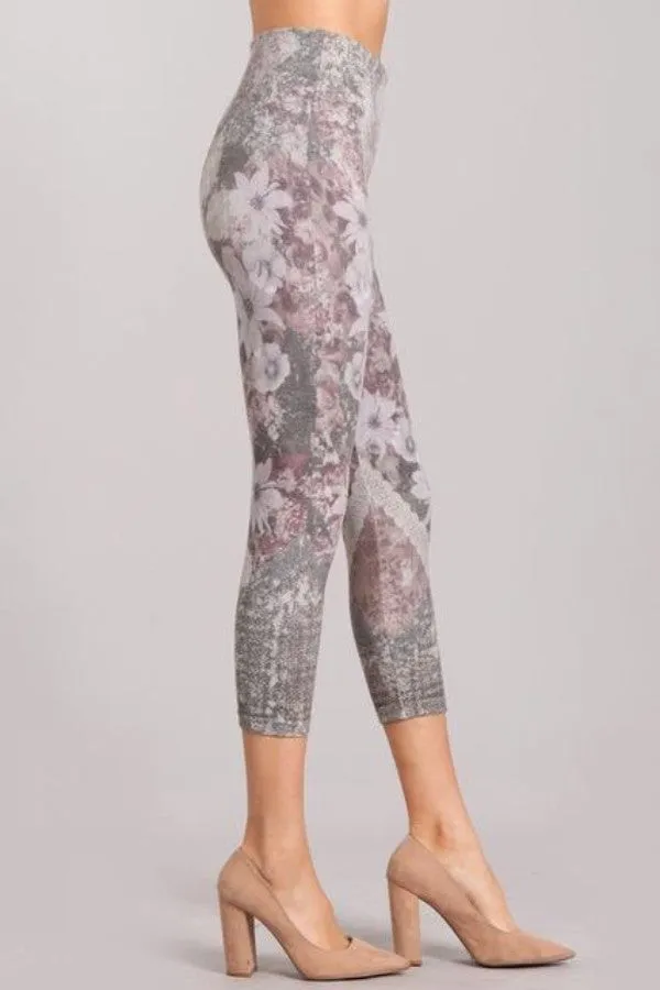 B4438C  Capri/Short Rustic Floral Leggings