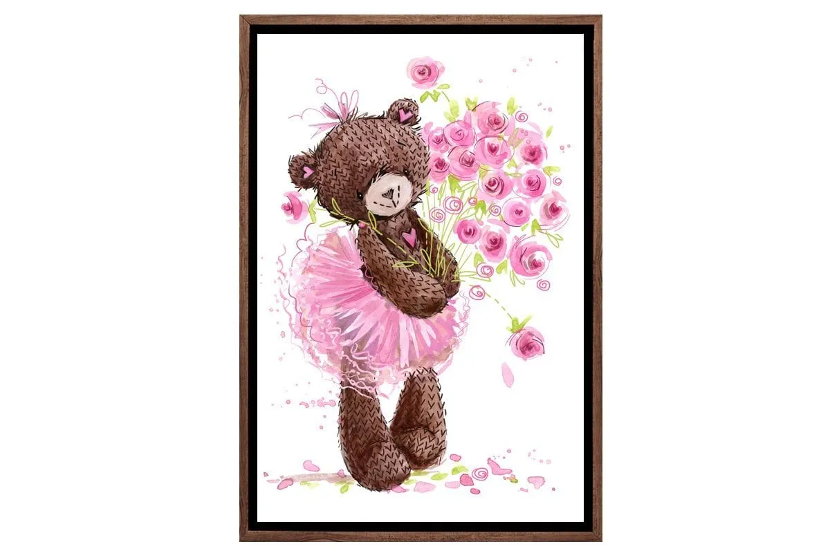 Ballet Bear Roses | Canvas Wall Art Print