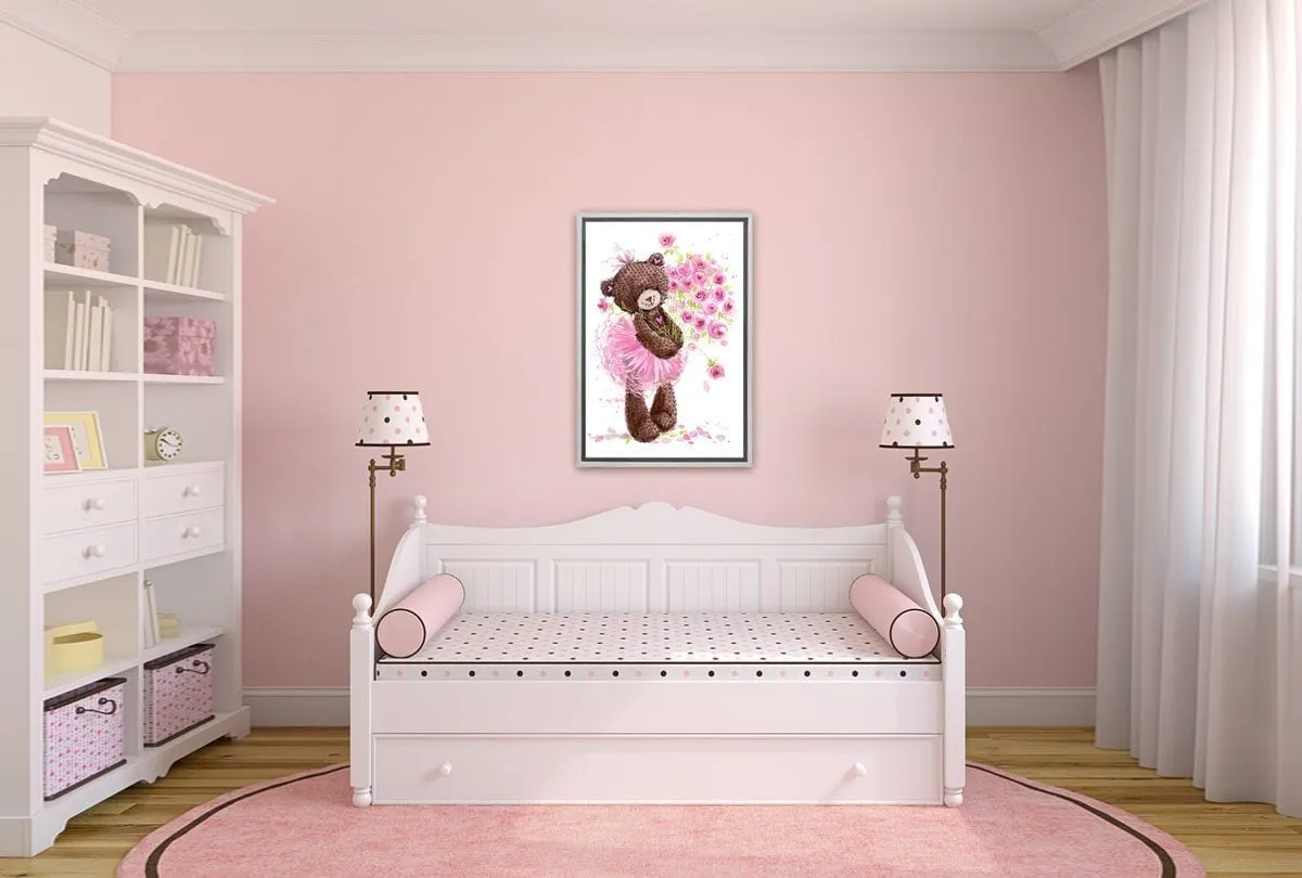 Ballet Bear Roses | Canvas Wall Art Print