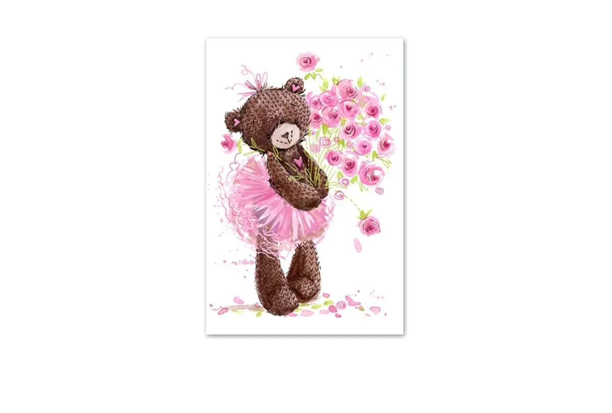 Ballet Bear Roses | Canvas Wall Art Print