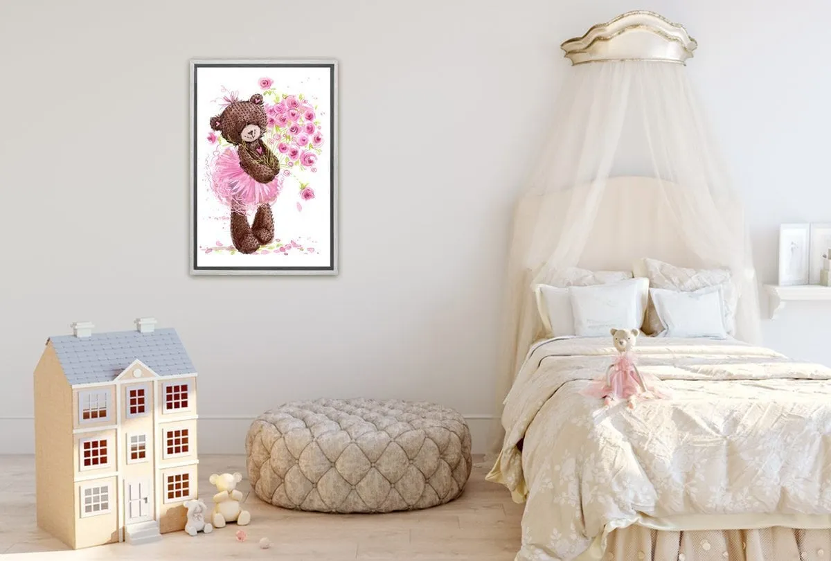 Ballet Bear Roses | Canvas Wall Art Print