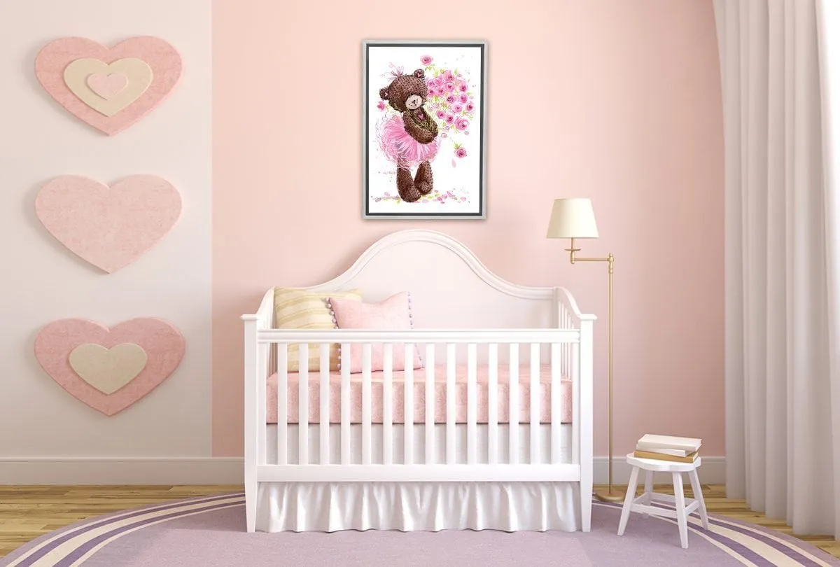 Ballet Bear Roses | Canvas Wall Art Print