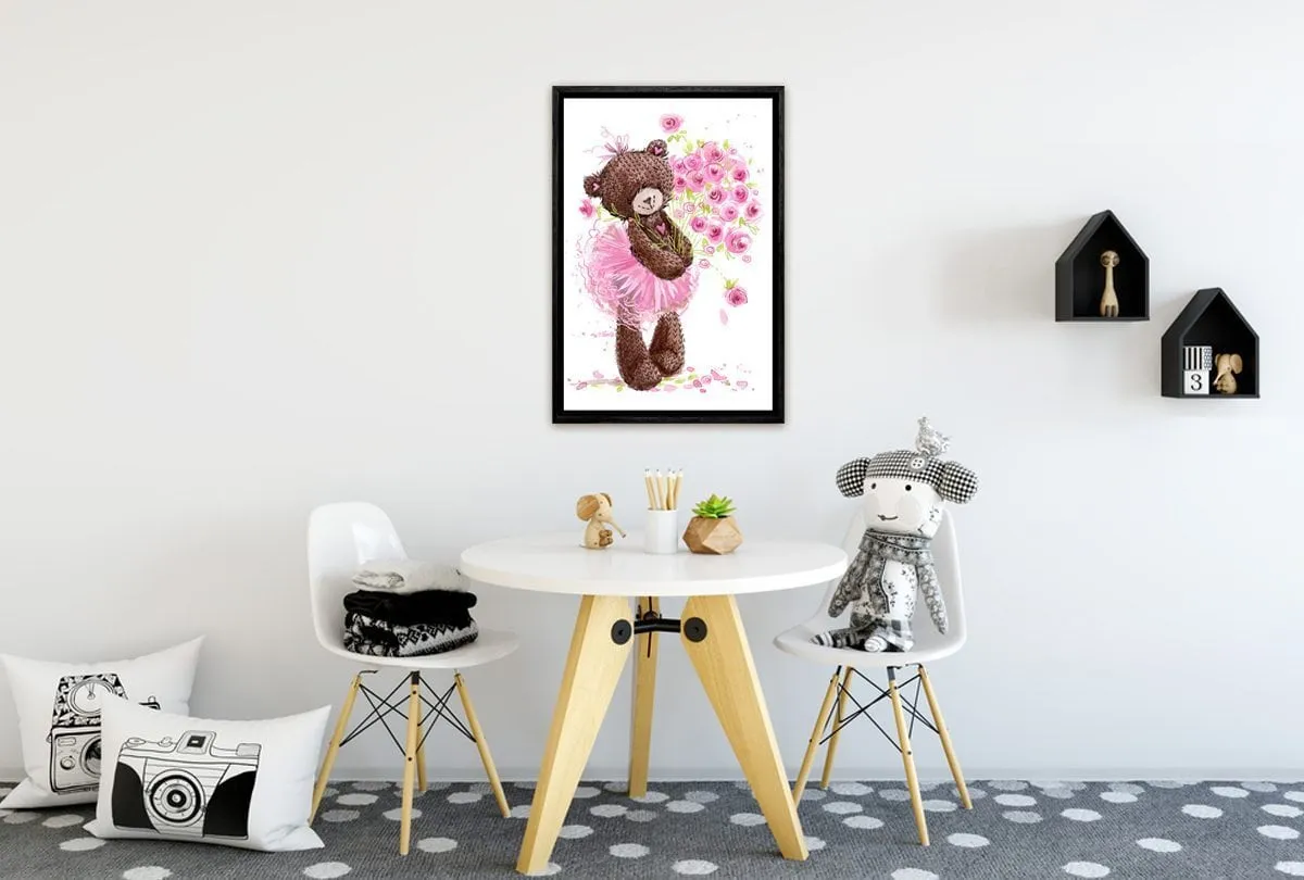 Ballet Bear Roses | Canvas Wall Art Print