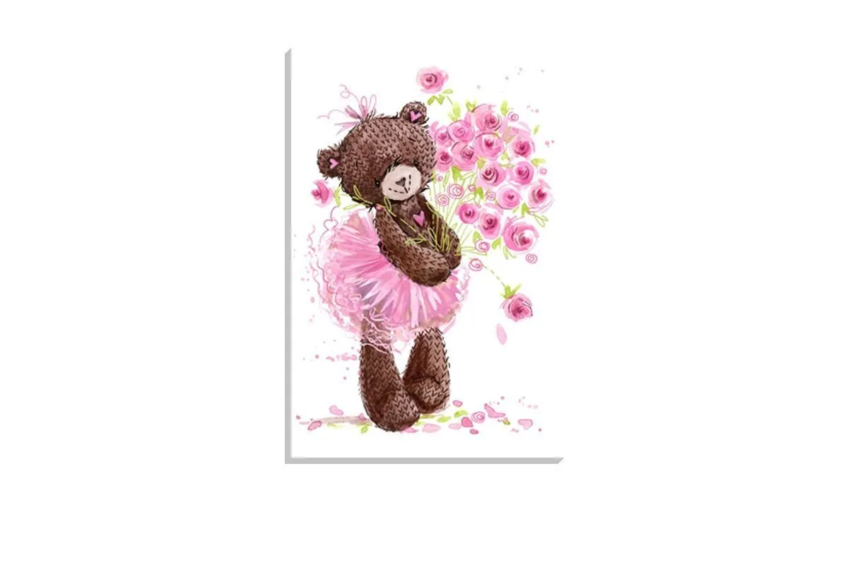 Ballet Bear Roses | Canvas Wall Art Print