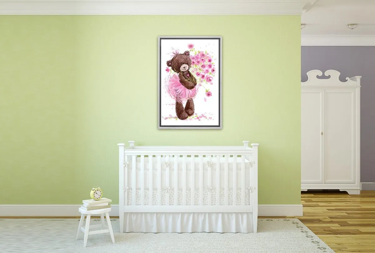 Ballet Bear Roses | Canvas Wall Art Print