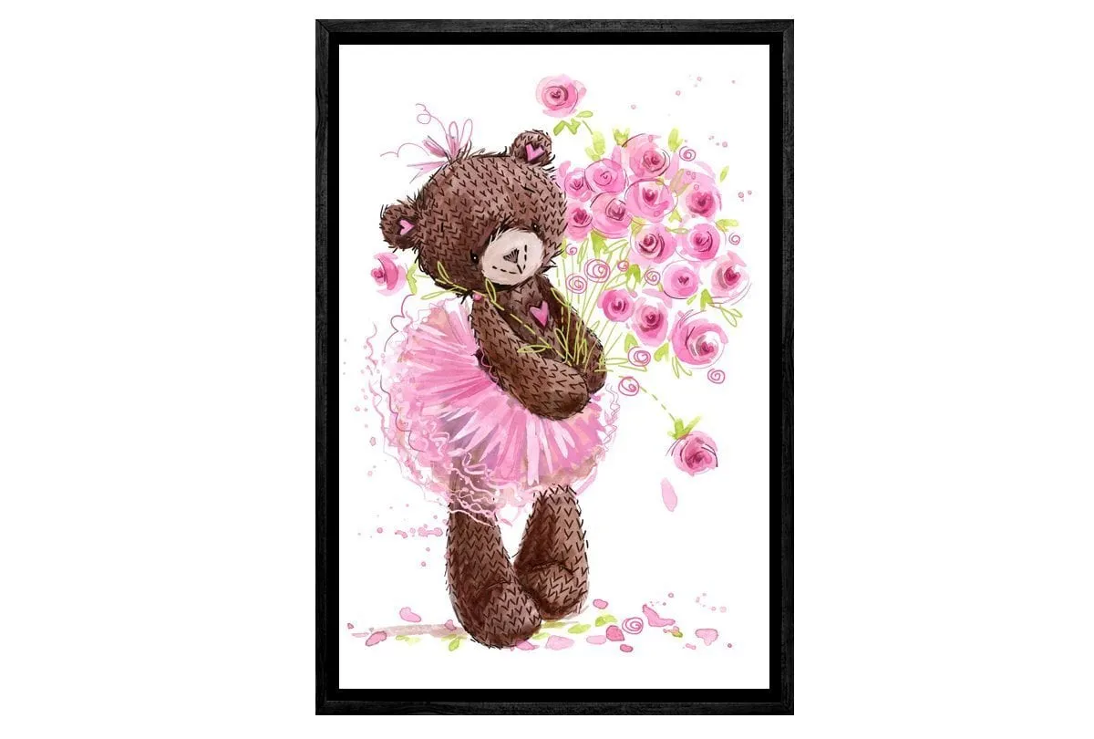 Ballet Bear Roses | Canvas Wall Art Print