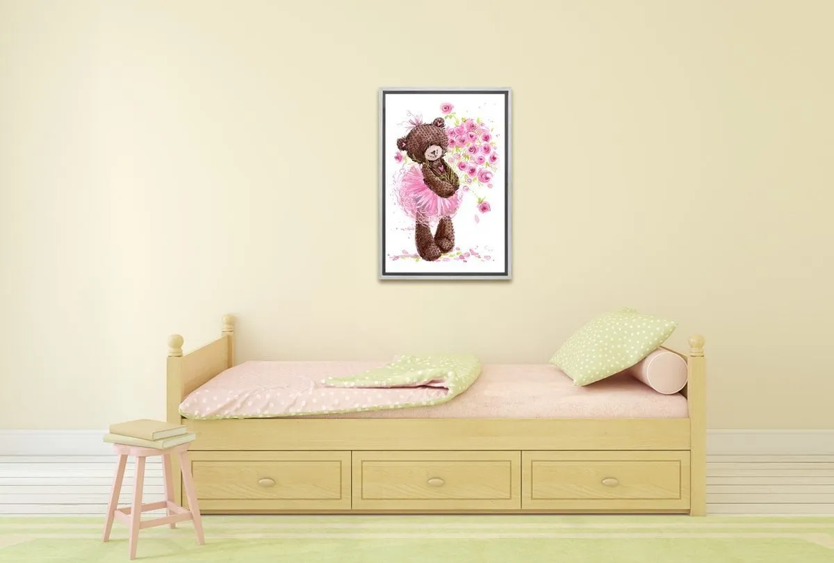 Ballet Bear Roses | Canvas Wall Art Print