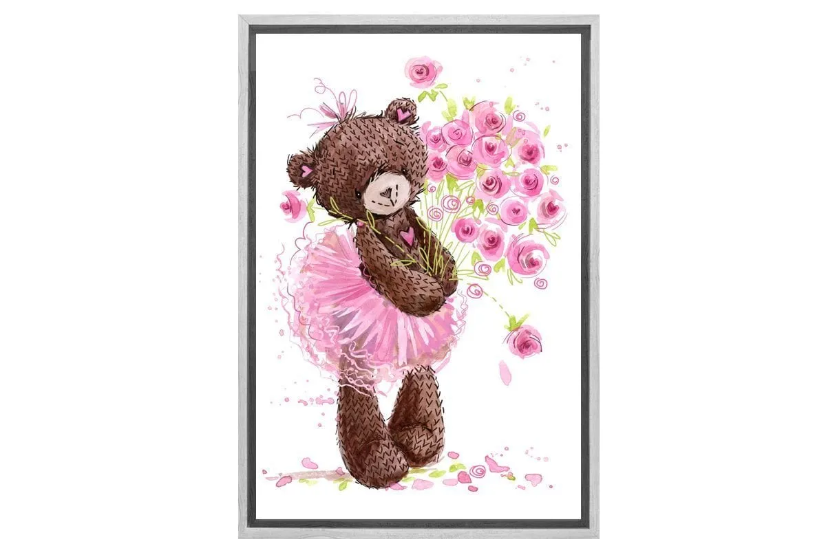 Ballet Bear Roses | Canvas Wall Art Print