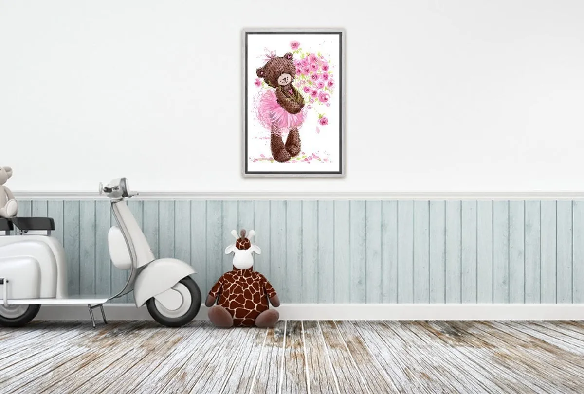 Ballet Bear Roses | Canvas Wall Art Print