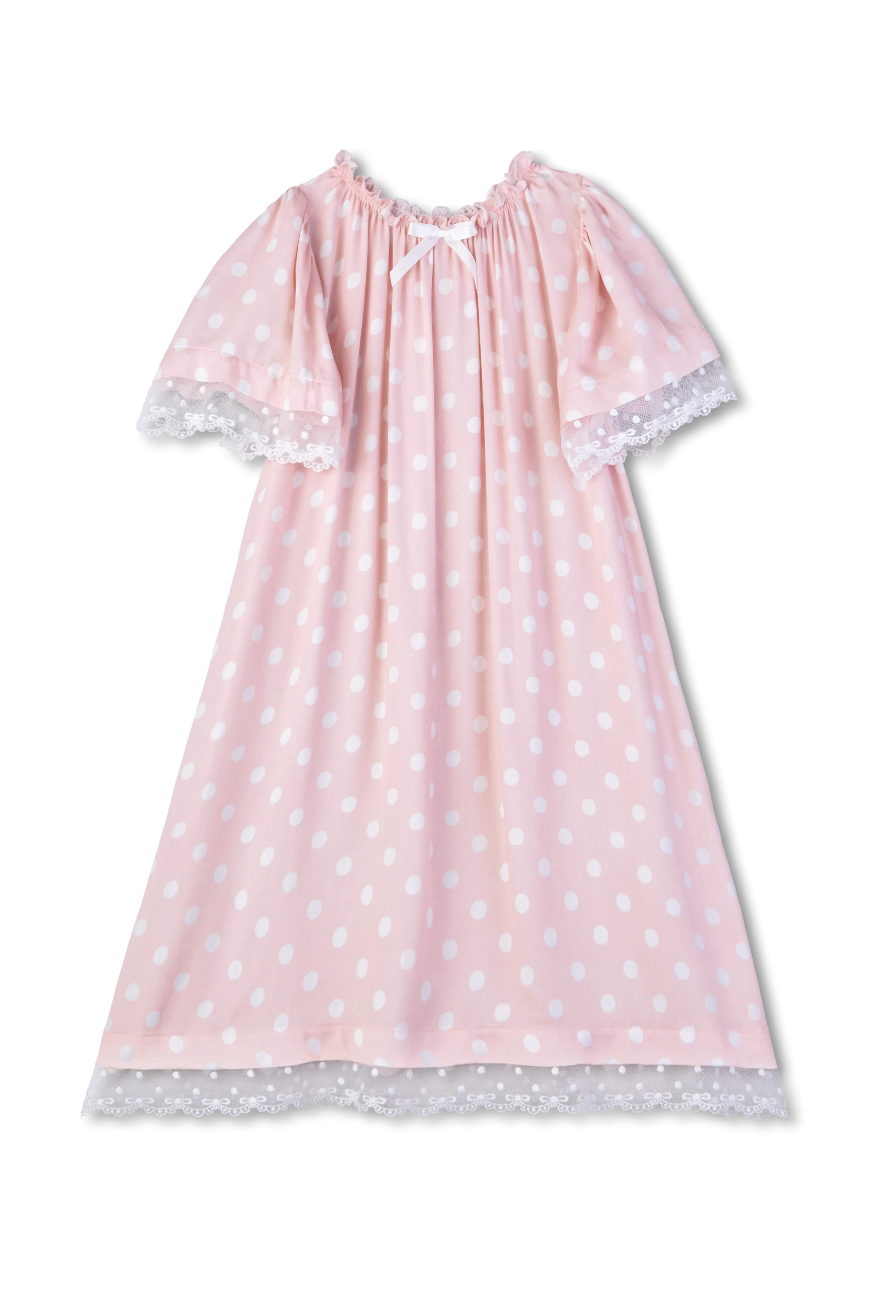 BELLA - GIRLS' PINK NIGHTDRESS WITH WHITE DOTS