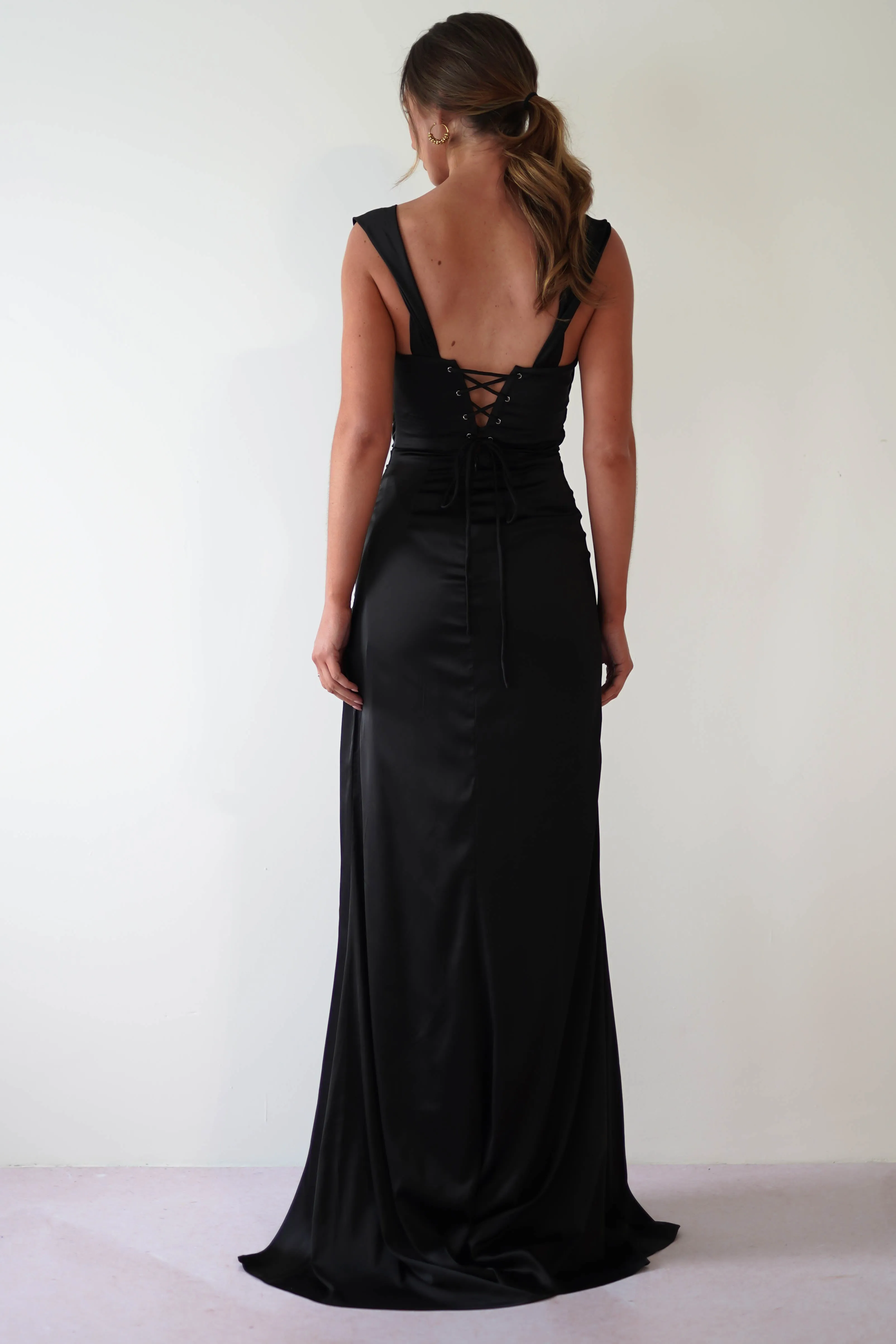 Beth Draped Silky Satin Gown | Black