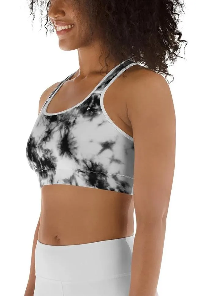 Black & White Tie Dye Sports Bra