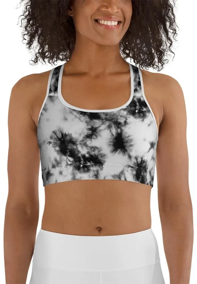 Black & White Tie Dye Sports Bra