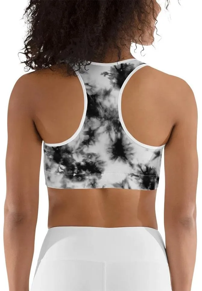 Black & White Tie Dye Sports Bra