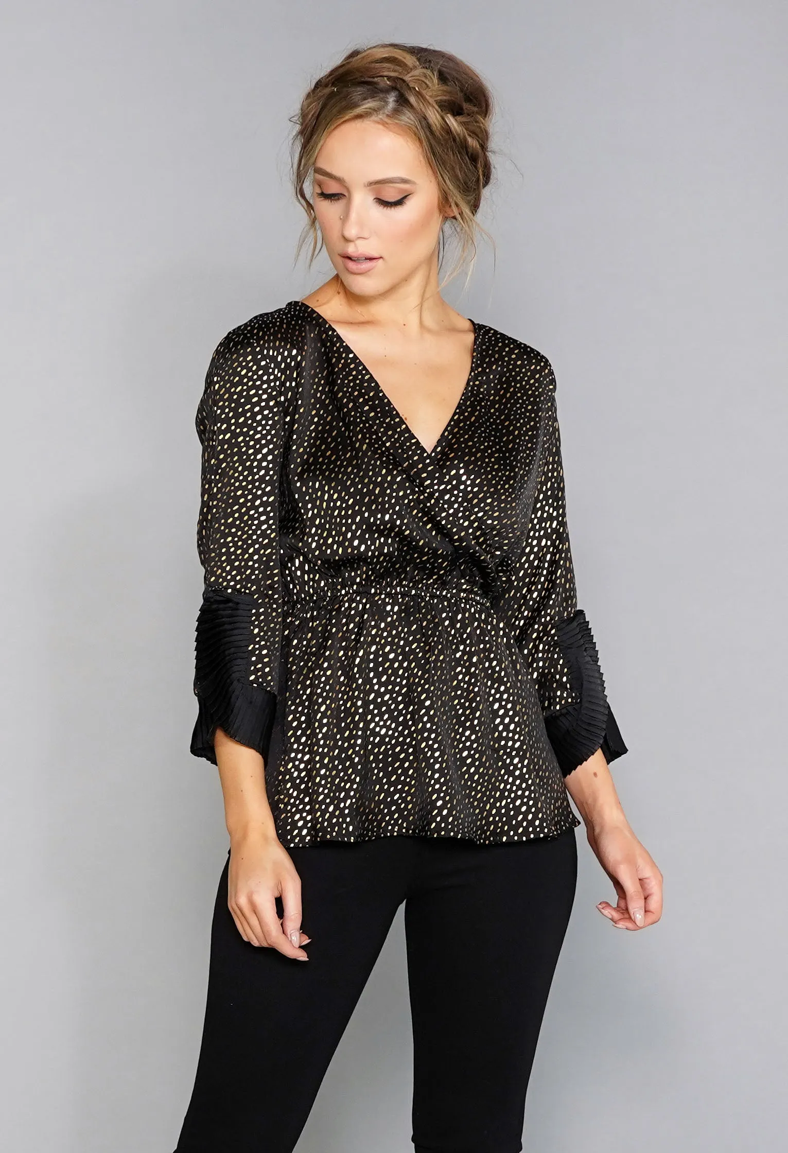 Black and Gold Pleat Detail Top