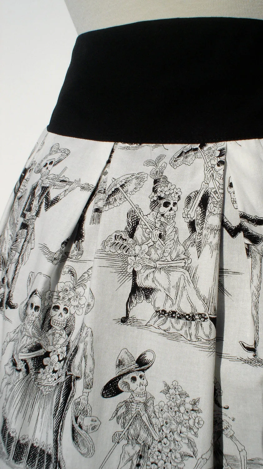 Black and White Catrina Skulls Day of the Dead Skirt #S-RS720