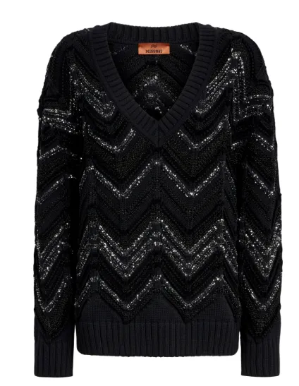 BLACK KNITTED SWEATER WITH SEQUINS