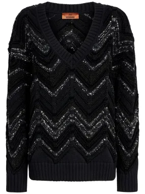 BLACK KNITTED SWEATER WITH SEQUINS