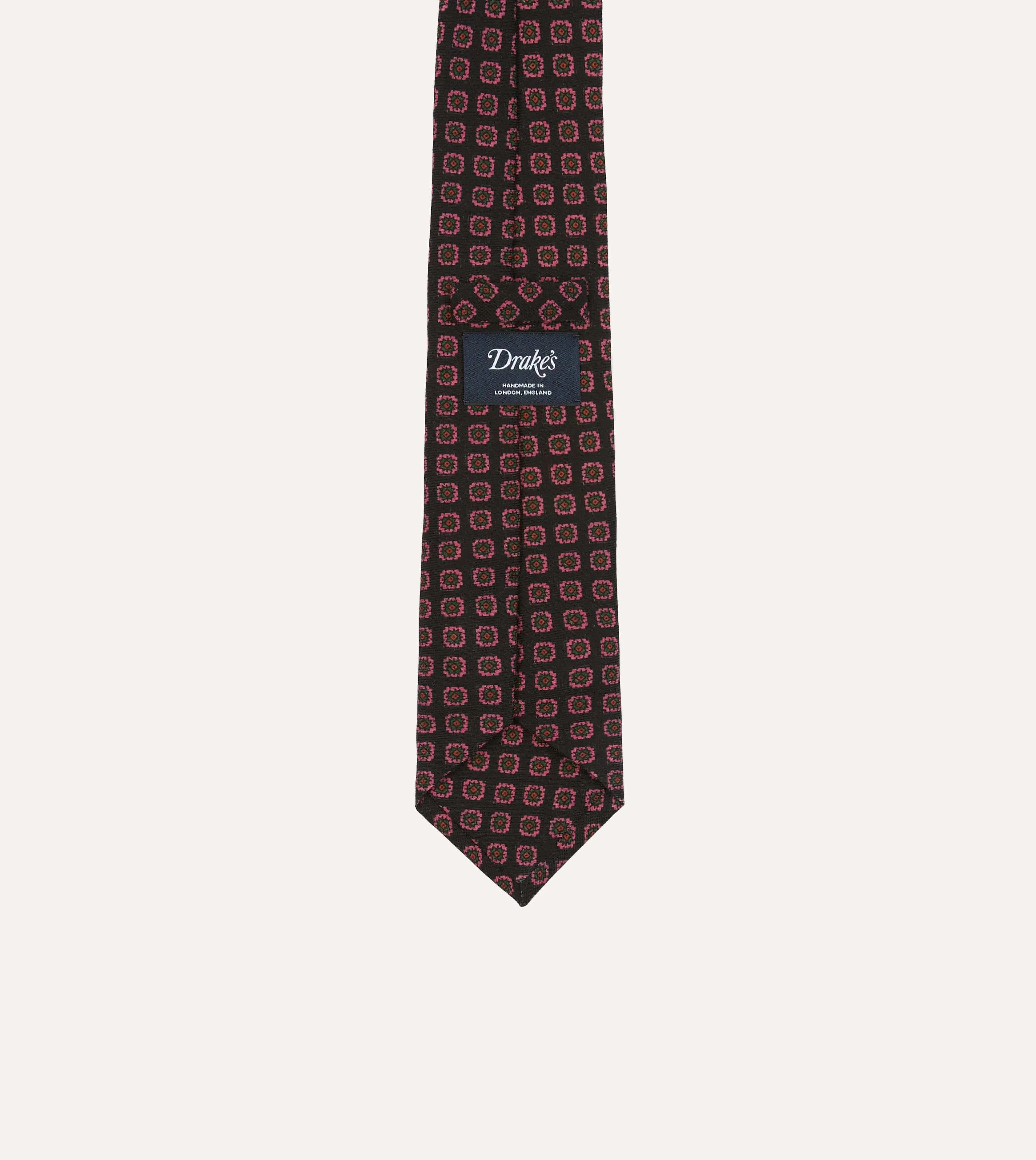 Black Red, and Green Diamond Print Check Self-Tipped Wool Tie