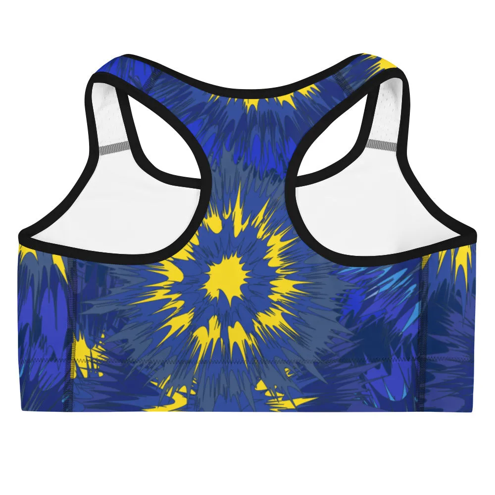 Blue & Yellow Tie Dye Sports Bra