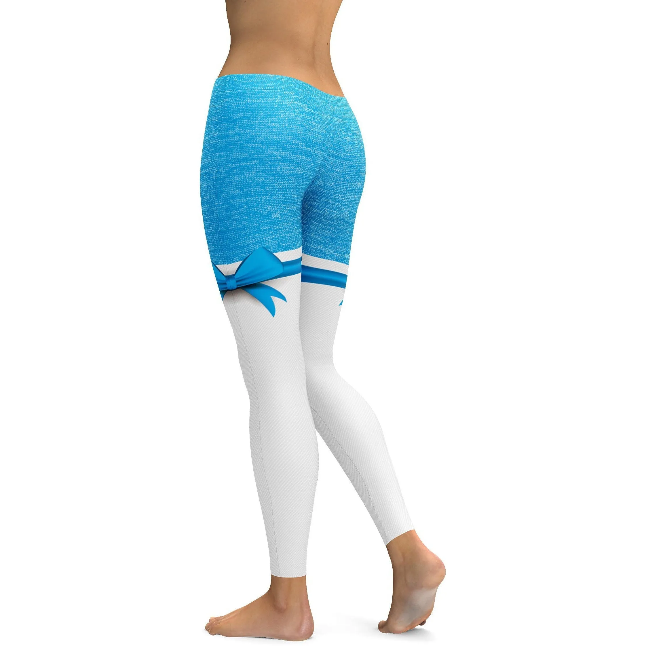 Blue Heathered Thigh High Bow Leggings