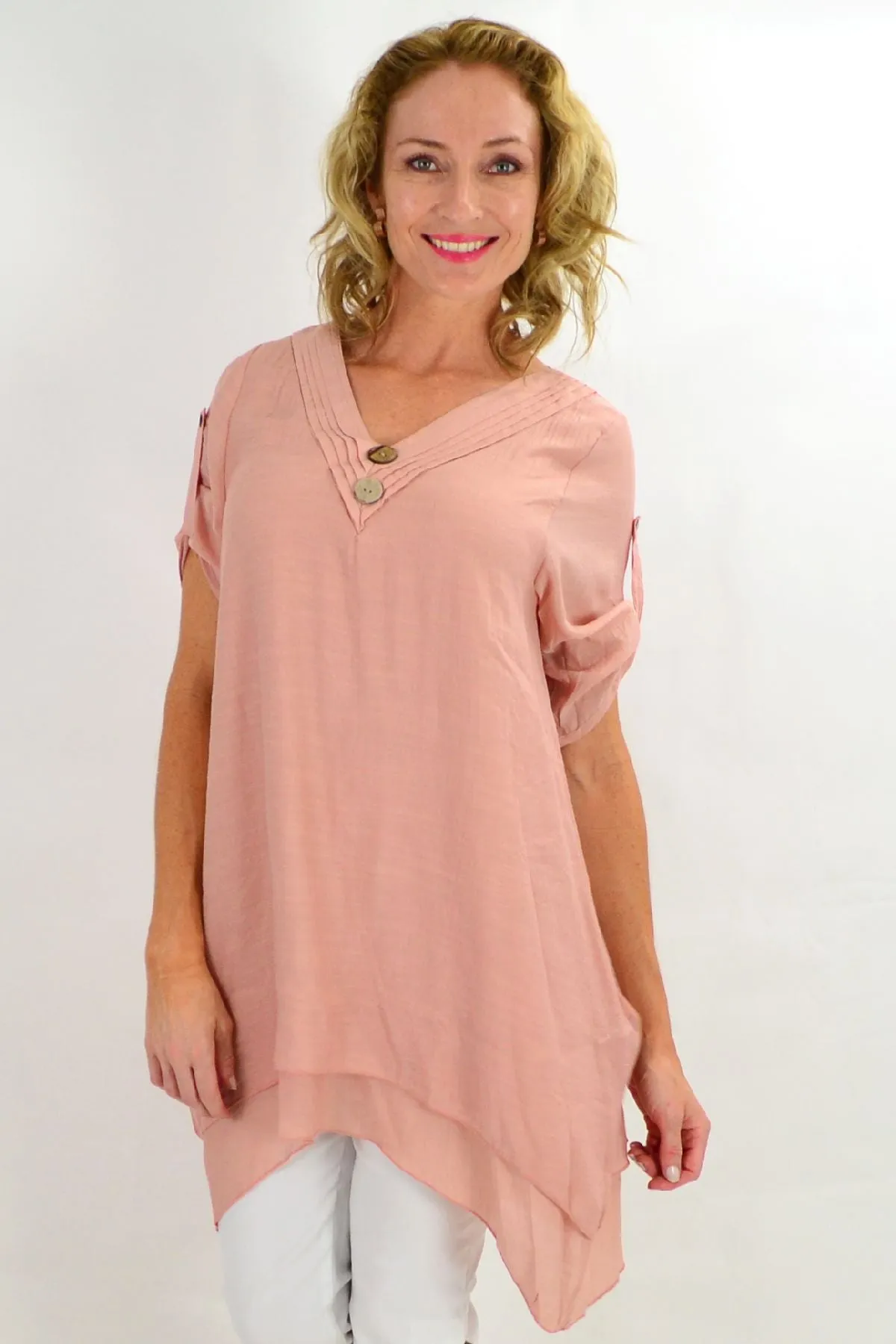 Blush Coconut Button Short Sleeve Tunic Top