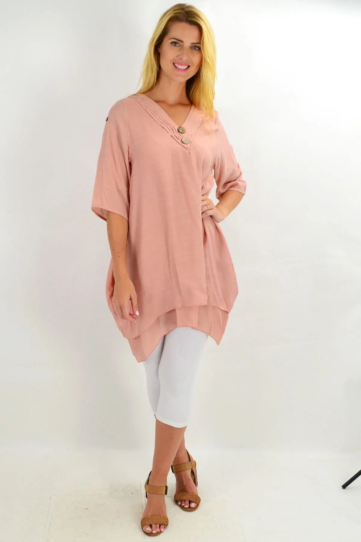 Blush Coconut Button Short Sleeve Tunic Top