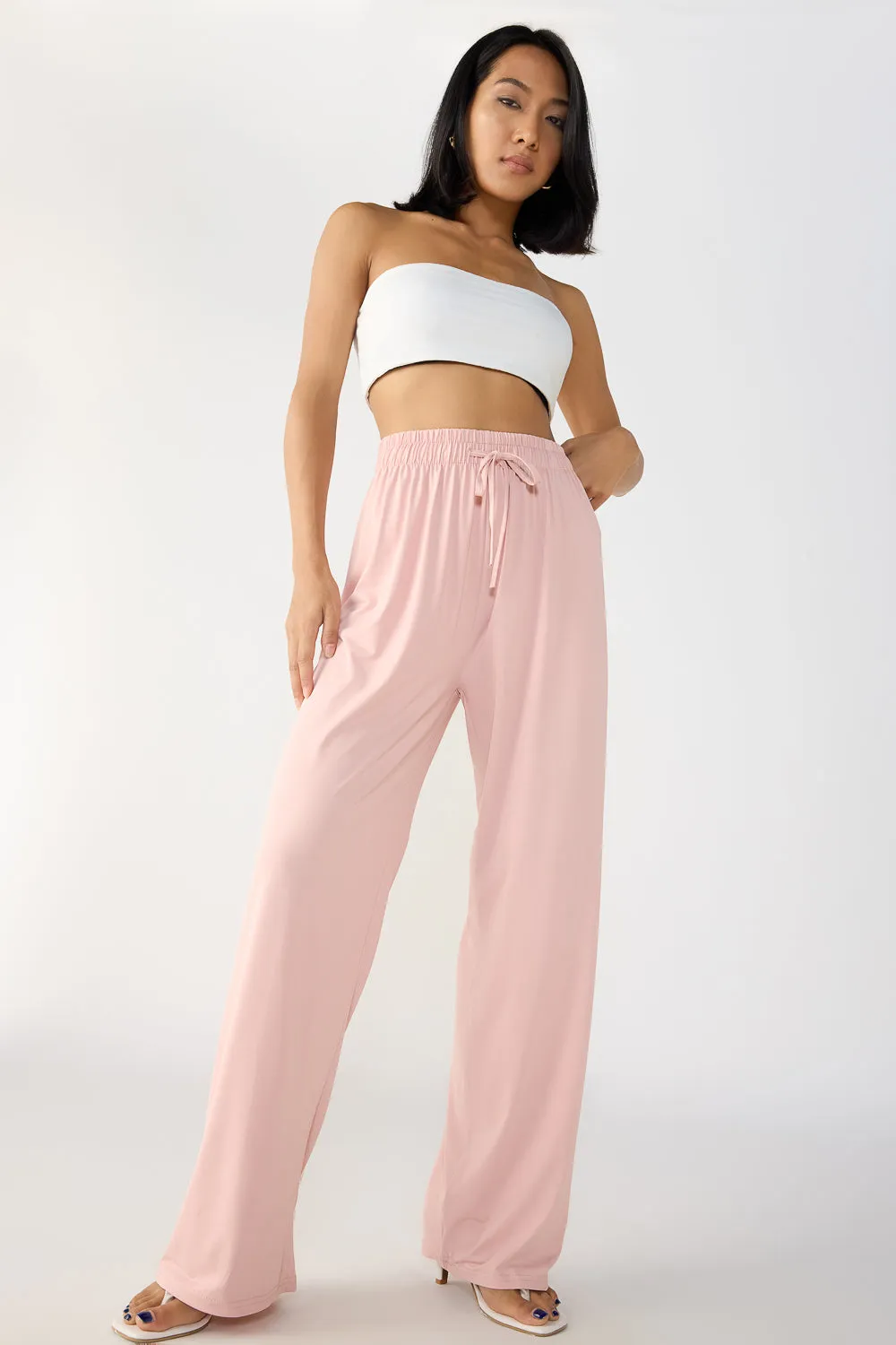 Blush Pink Elasticated Flared Korean Pants