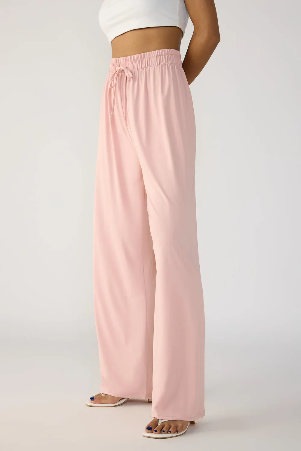 Blush Pink Elasticated Flared Korean Pants