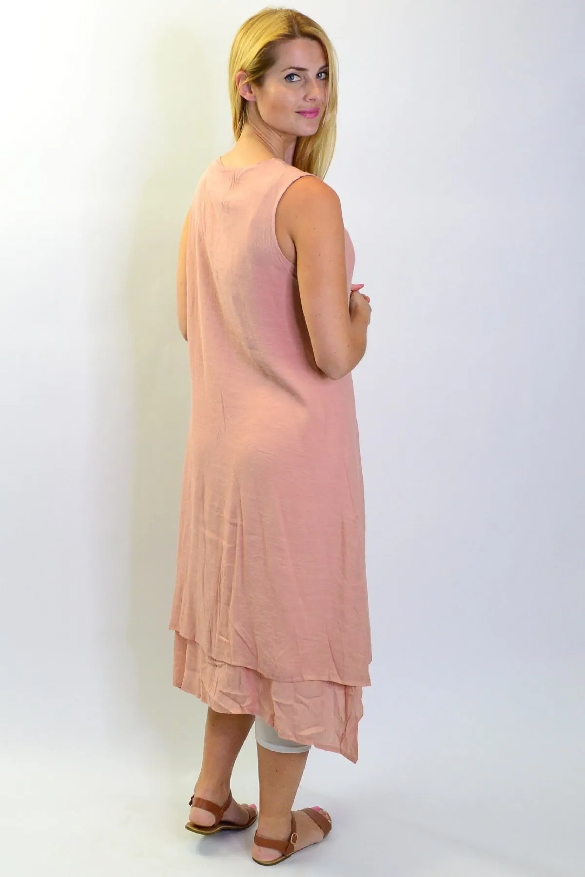 Blush Pink Sleeveless Coconut Button Tunic Dress