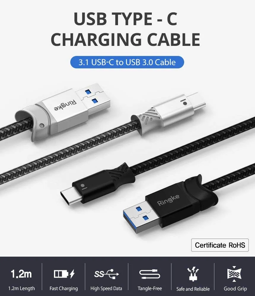 Braided Nylon Smart Fish Data Charging Cable USB C to USB A [1.2M] Black   Gray (2 Pack)